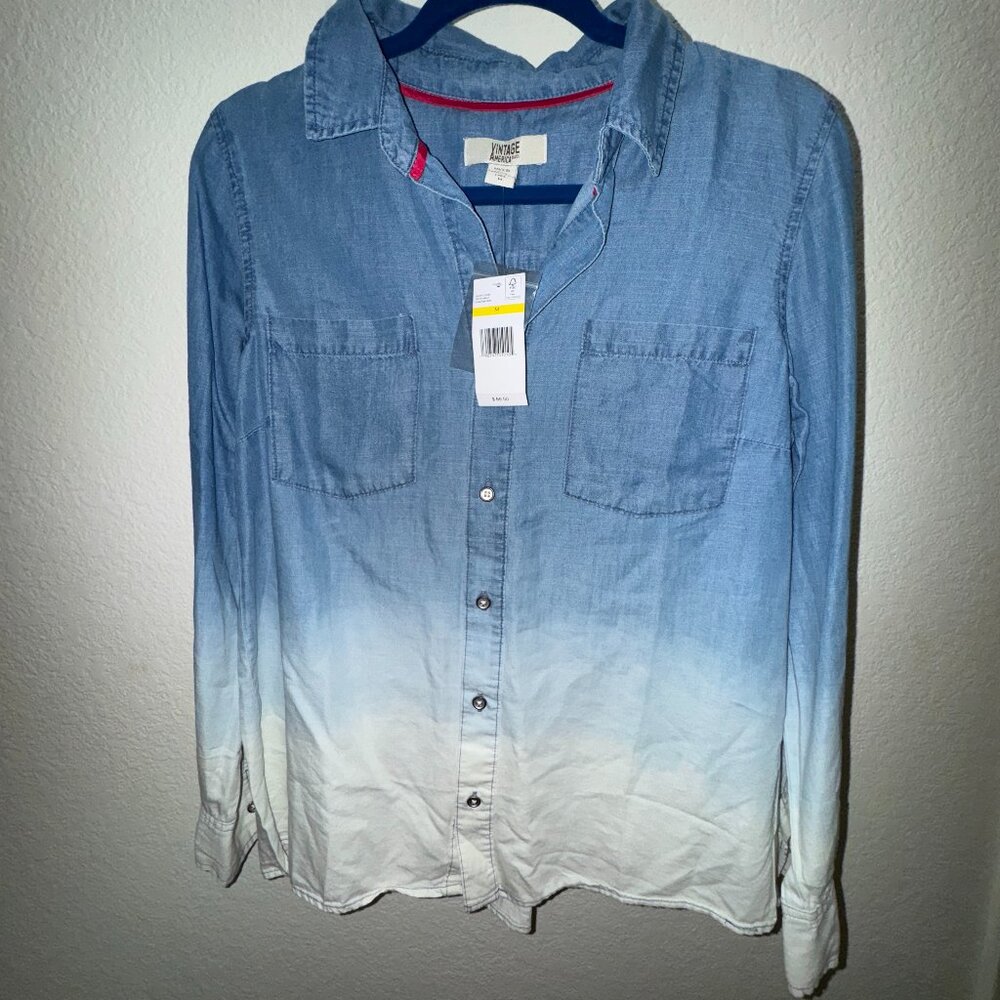 NWT Vintage America Blue Ombre Denim Shirt Size M